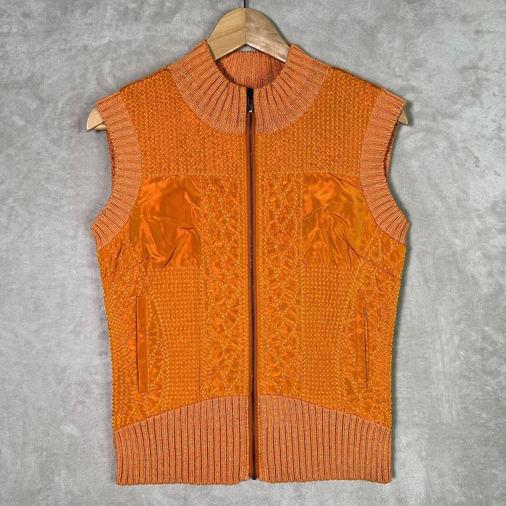 ST. JOHN Burnt Orange Rib Knit Full Zip Knit Vest Sz Small